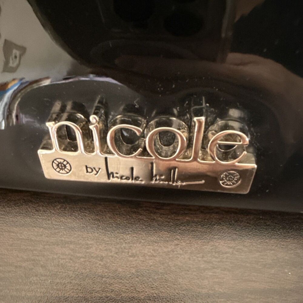 Nicole Miller Women's Black Folding Wallet Metal Logo Zippered Pocket